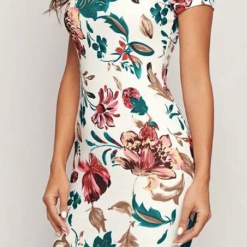 SHEIN Clasi Floral Print Mock Neck Bodycon Dress